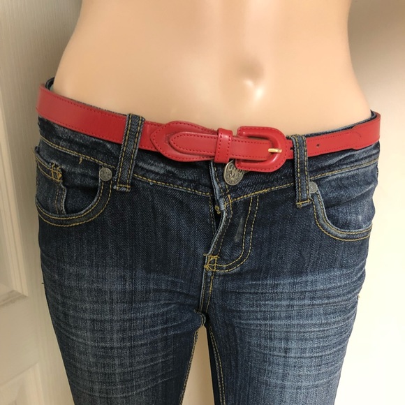 DAKS LONDON ENGLAND RED LEATHER WOMEN'S BELT $398 - Picture 2 of 8